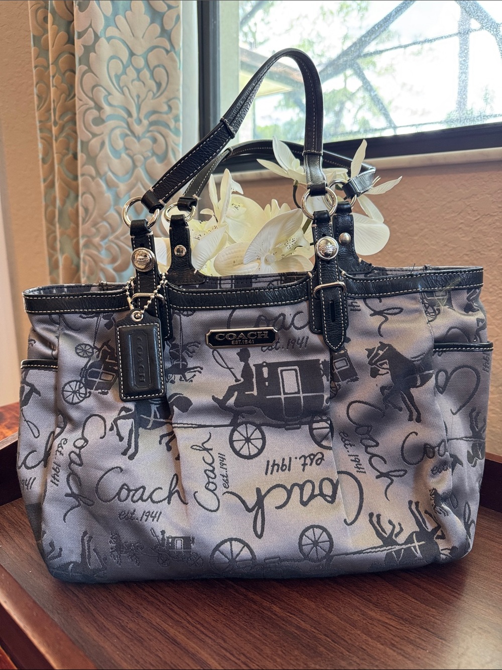 Coach Gray and Black Signature Jacquard Tote